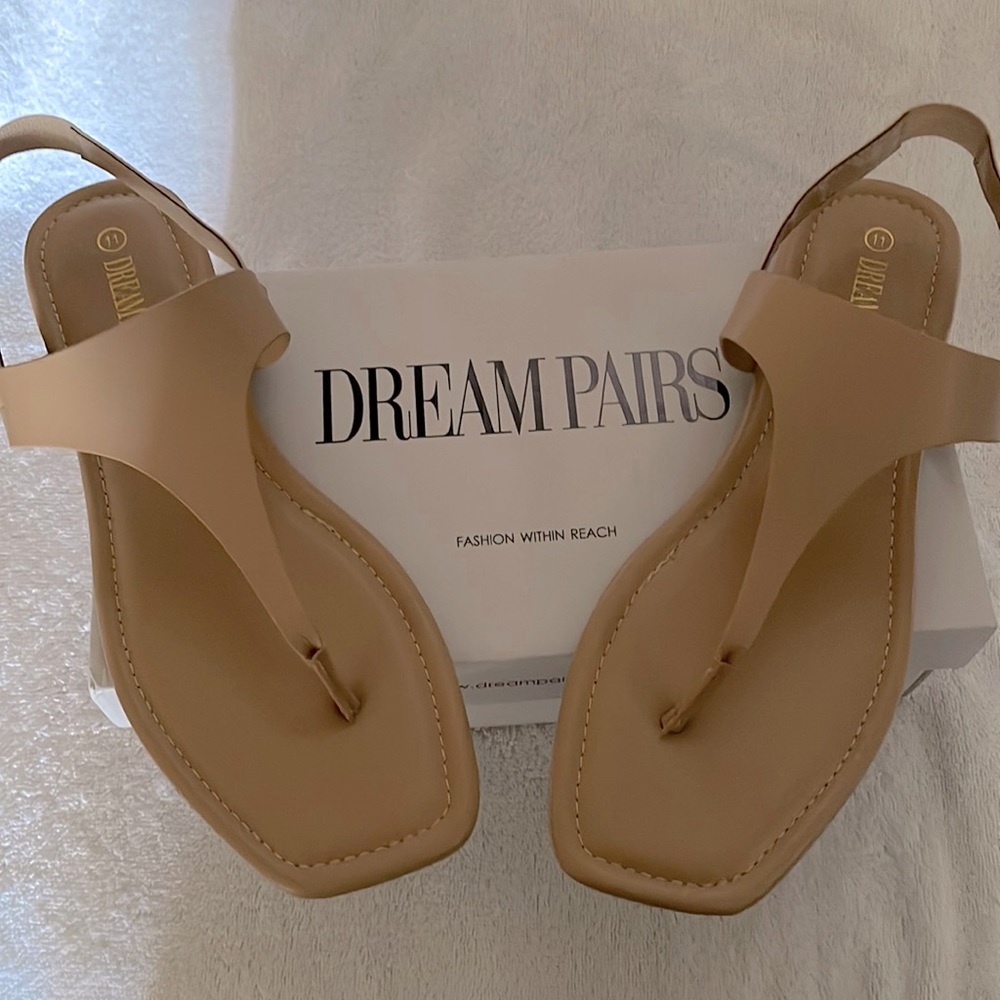 Tan t-strap sandals